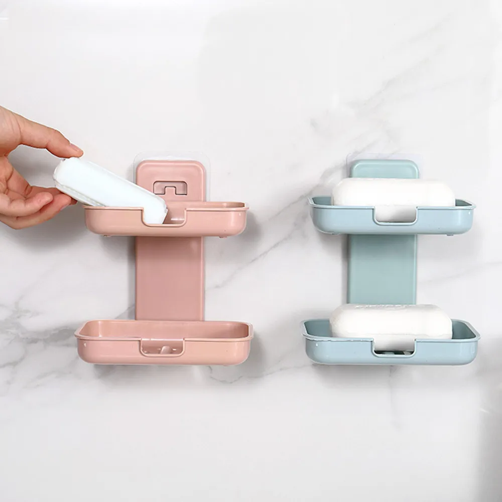 Настенная самоклеящаяся подставка для мыла губки двухуровневый ящик хранения