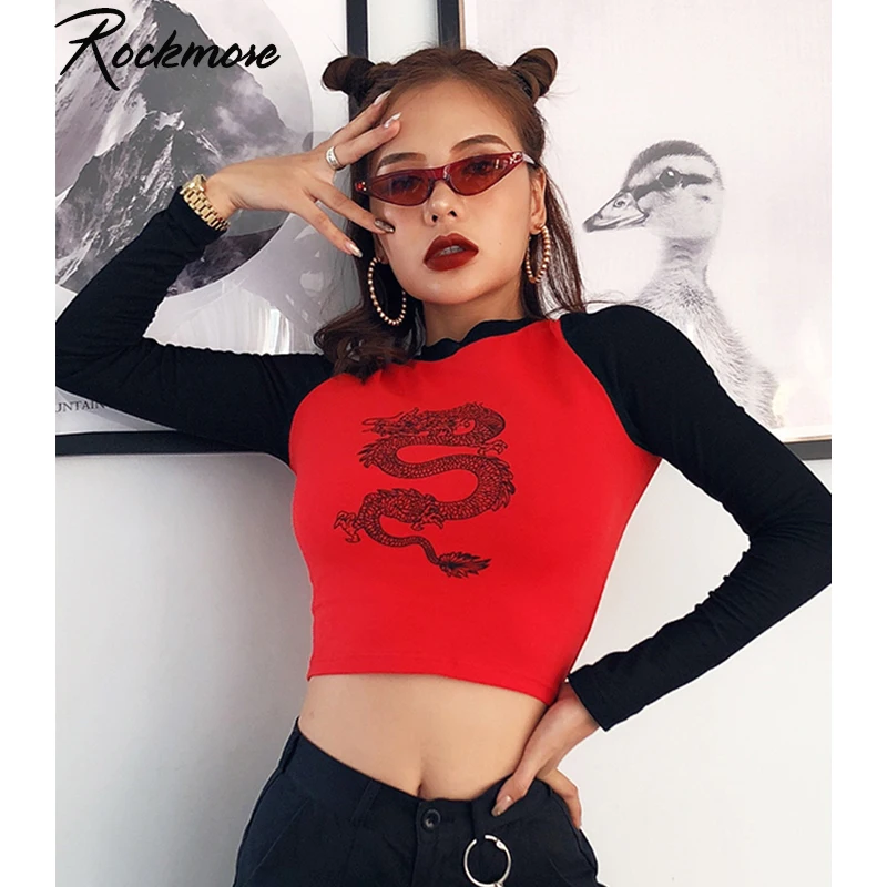 Женская уличная футболка Rockmore с принтом дракона облегающие футболки в китайском