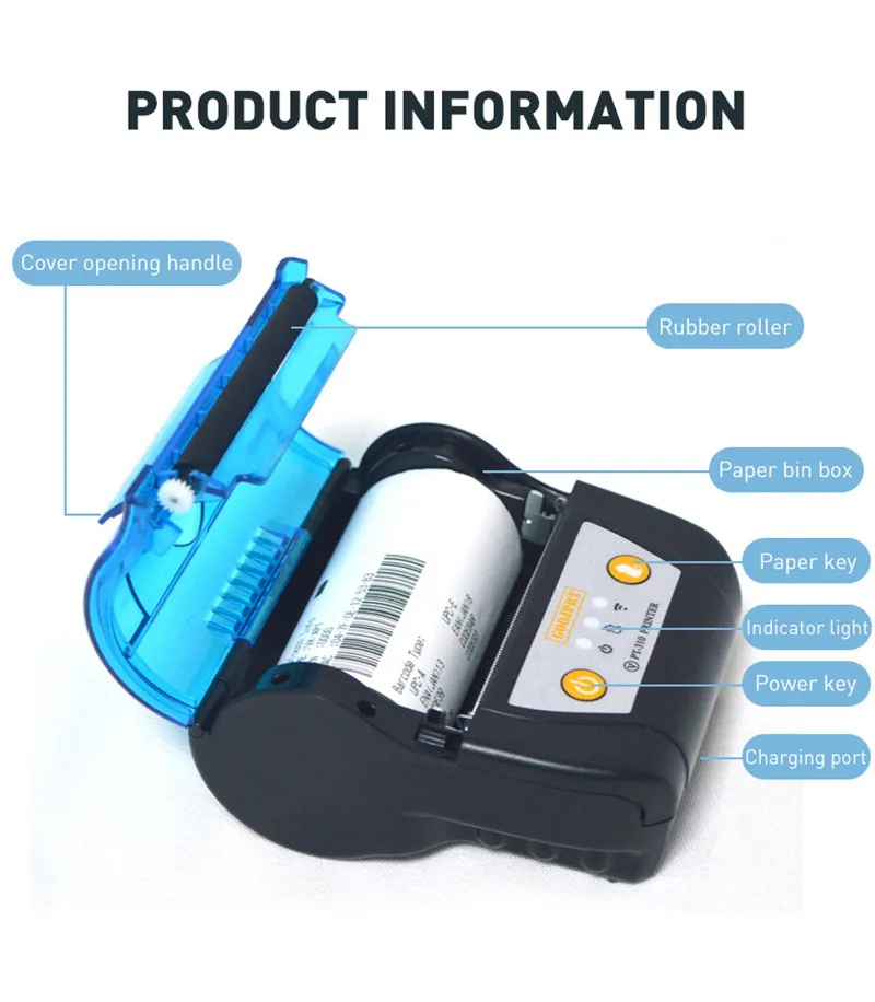 

DC5V 3 Inches Inkless Bluetooth Thermal Receipt Printer for Mobiles Computer Wireless Mini Thermal Printer 80mm USB Port Adapter
