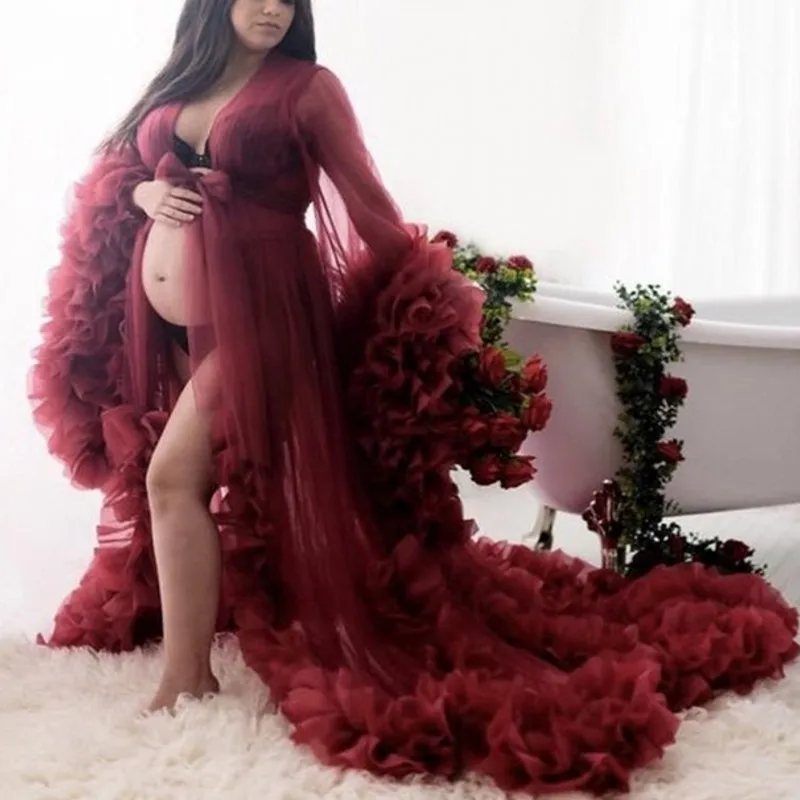 

vestido de fiesta de boda Maternity Shoot Prom Dresses robe de soiree Long Sleeves Prom Dress Tiered Robes Women Party Dress