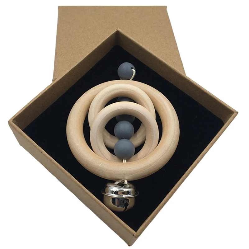 

Explosion Style Rattle Wood Ring Bracelet Baby Wood Ring Molar Toy Wood Food Grade Silicone Beads Care Teeth Supplies