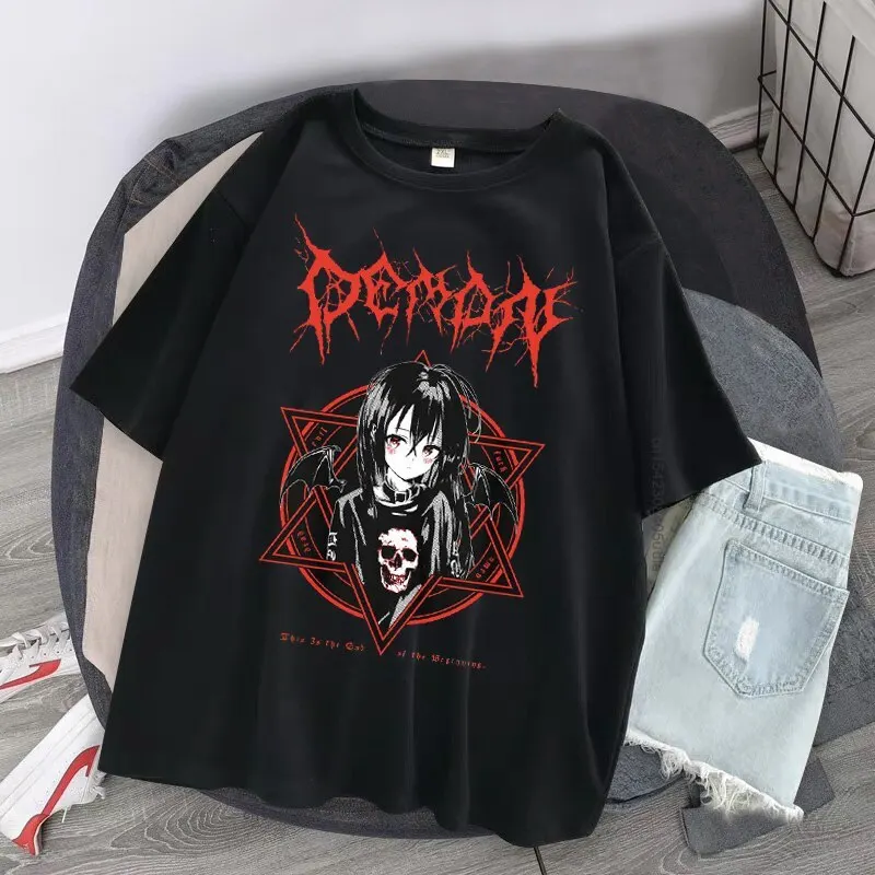 Harajuku T Shirt Aesthetic Gothic Punk Cartoon Tops Dropshipping Oversize Street Clothes Men's Top T-Shirts Tees Company Casual