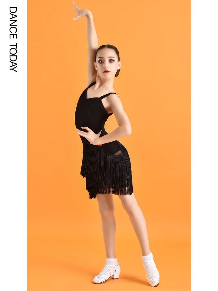 

Children'S Latin Dance Dress Slim Sling Tassel Competition Dress Tango Flamengo Ballroom Salsa Rumba Cha Cha For Girls DWY4245