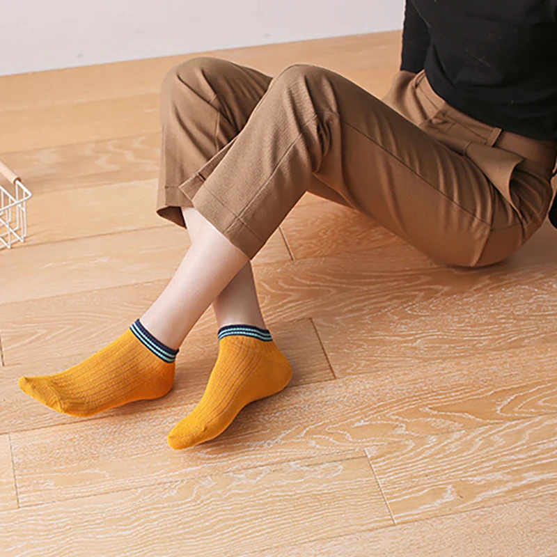 

New Women Boat Socks College Socks Double Needle Luokou Two Bar Spring and Summer Cotton 1/5 Pairs Slippers Sock
