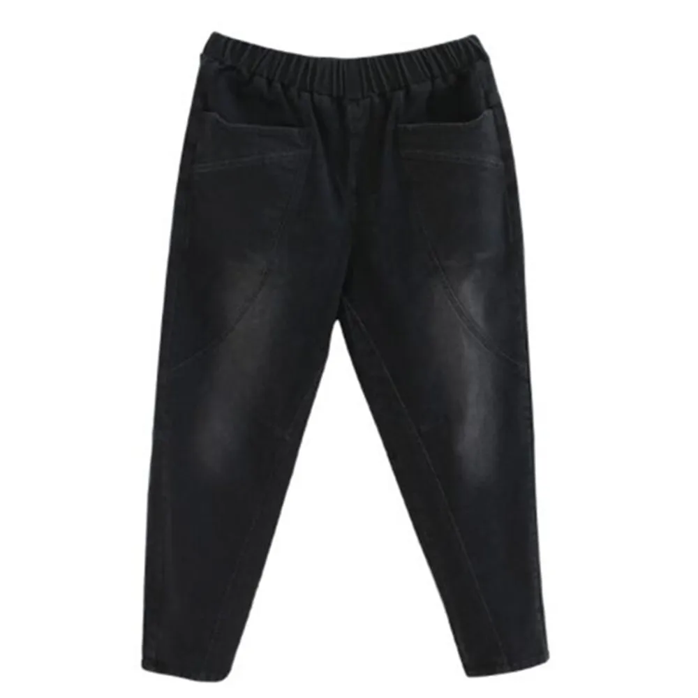 Плотные зимние теплые мешковатые джинсы для женщин, женские бархатные джинсовые брюки с высокой талией, Стрейчевые брюки в уличном стиле