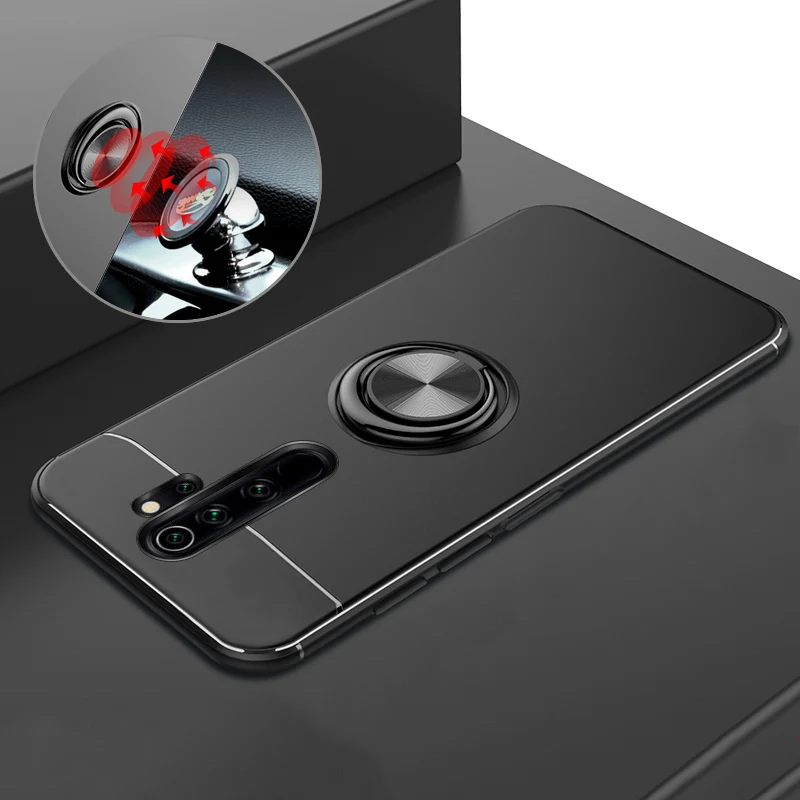 Кольцевой кронштейн, чехол для телефона для Xiaomi Redmi Note 8 Pro, чехол, Мягкий Силиконовый противоударный чехол на заднюю панель для Redmi Note 7 8 Pro, кольцевой чехол - Цвет: Full Black