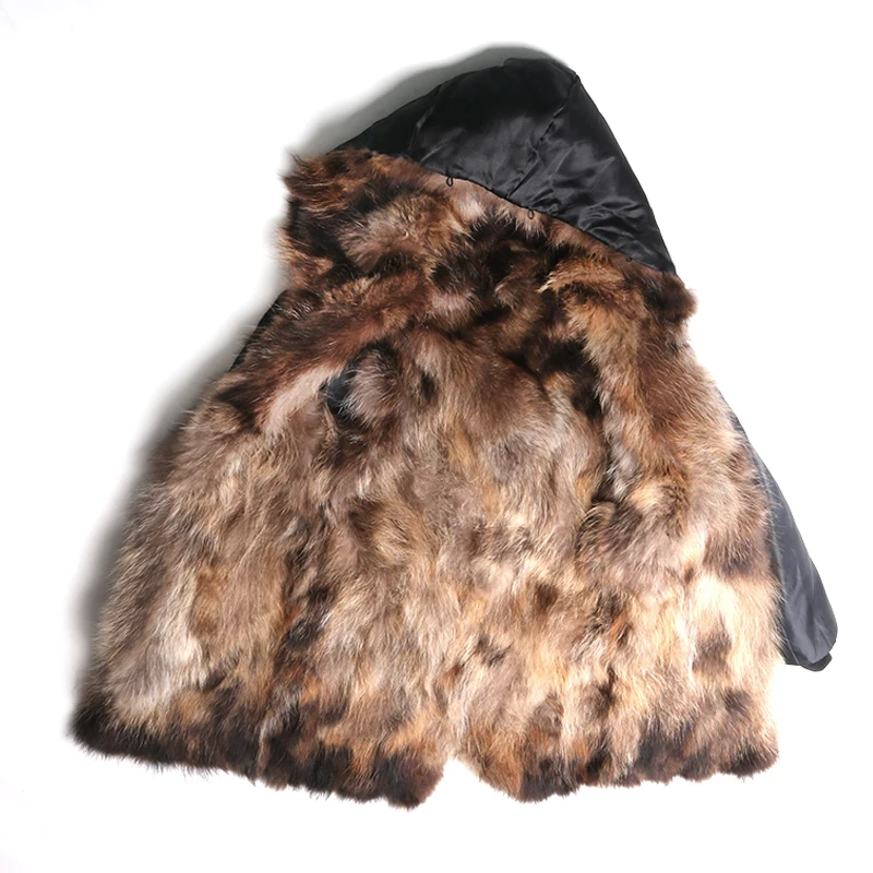 X-long 110cm Length Real Raccoon Fur Coat Women Jacket Natural Raccoon Fur Collar Detachable Warm Parka Fashion Women's Clothing enlarge