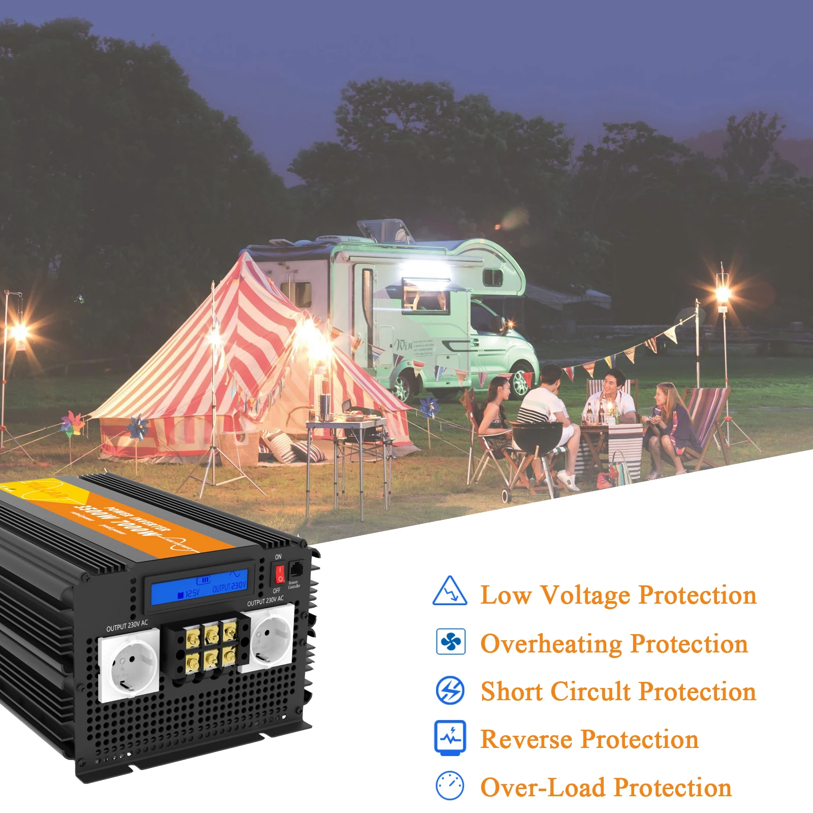 3500W 7000W TULCAR Чистая синусоида источник питания ЖК дисплей DC 12V AC 220V 230V решетки