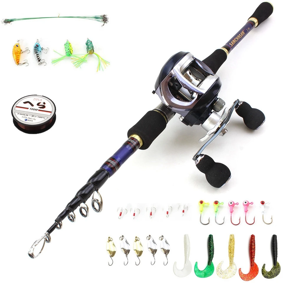 

telescopic fishing rod 1.8m-2.7m Casting Rod and Casting Reels set Travel fishing fish hook line Baits lure Trout pole