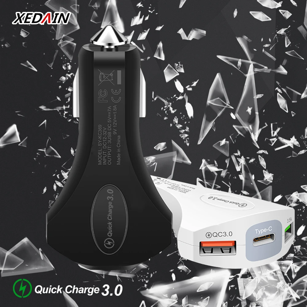 3 0 зарядных порта USB для автомобиля Зарядное устройство Безопасность молоток