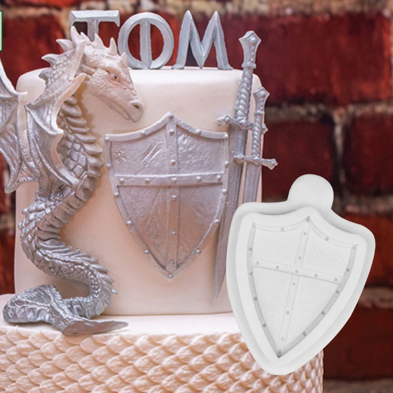 Силиконовый рыцарь щит шаблон помадка плесень украшения торта инструменты