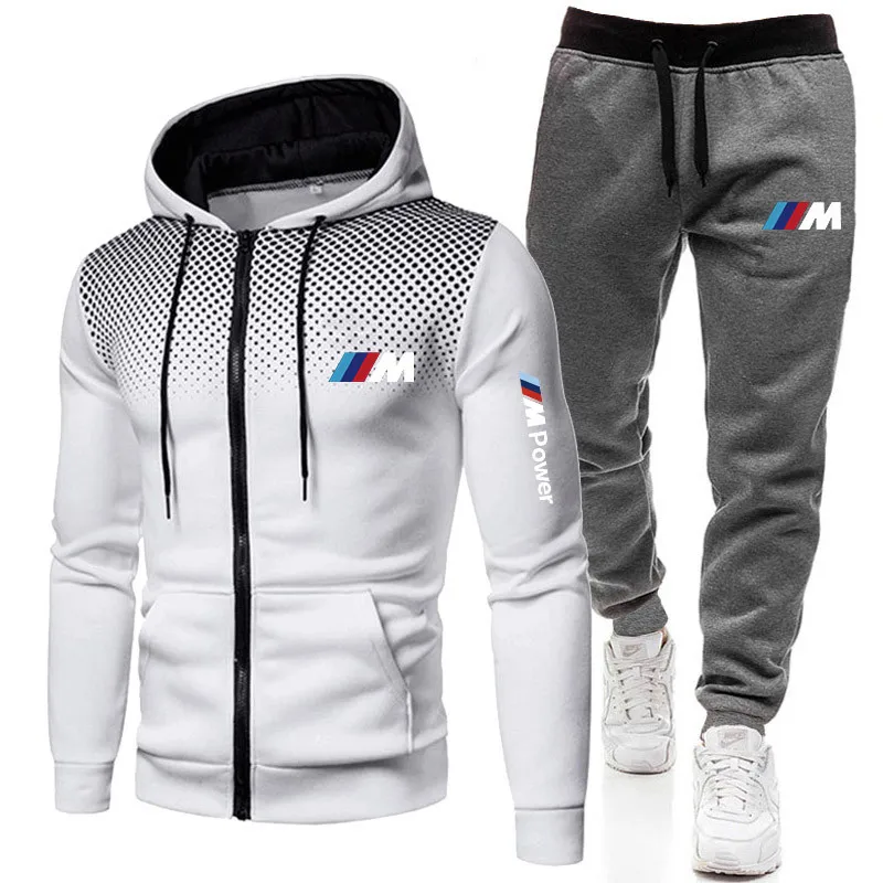 

New BMW M Men's Track Suit Zipper Hoodie + Pants Two Pieces Of Casual Track Suit Men's Sportswear Gym Brand Clothing Sportswear