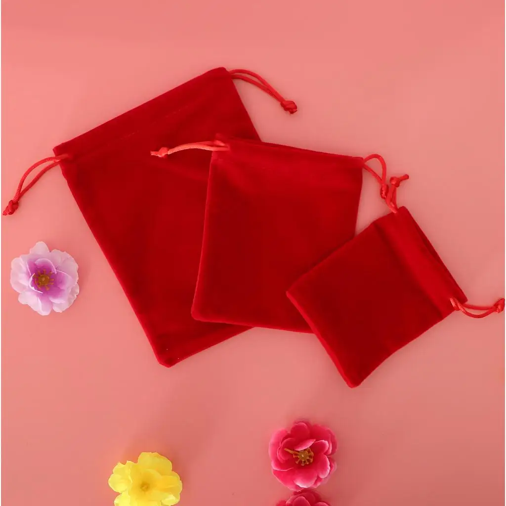 

5 Pieces Velvet Drawstring Pouch Candy Bag Wedding Favor Party Gift Bags Red