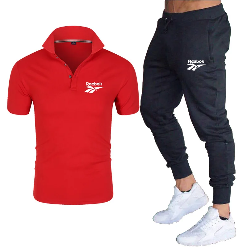 

Summer new classic trend men's fashion personality short-sleeved casual lapel POLO shirt men's fitness sports trousers men's sui