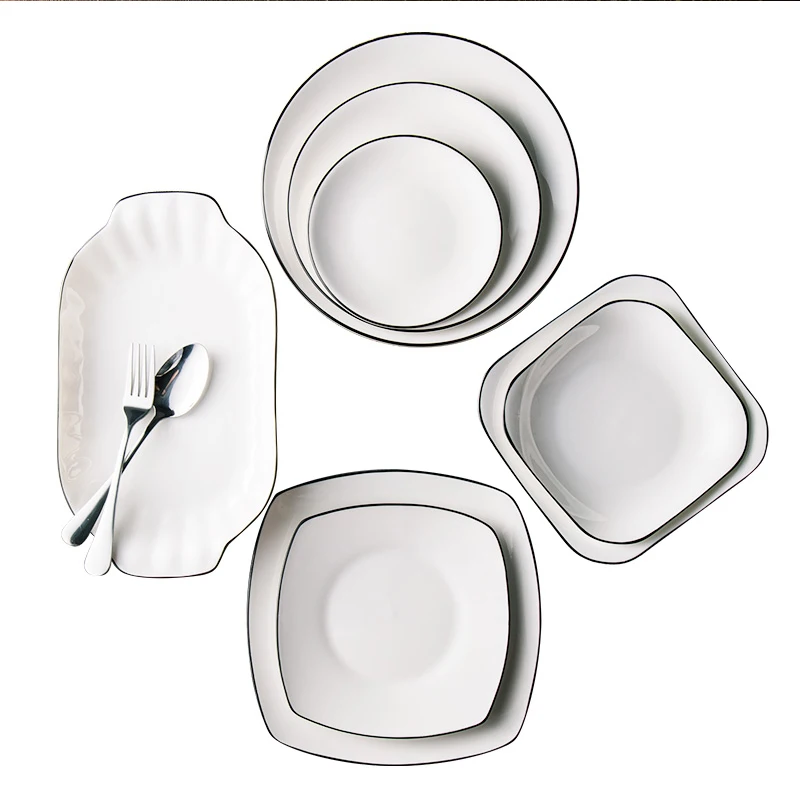 

Jusen Steak Plate White Ceramic Multiple Size & Shapes Western Dinner Plate Dish Bowl Exquisite Kitchen Tableware
