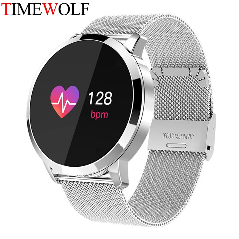 Silver Black Steel Смарт-часы Timewolf Q8 OLED цветной экран фитнес-трекер монитор сердечного ритма Bluetooth IP68 Водонепроницаемые умные часы Q8 - Цвет: Silver Black Steel