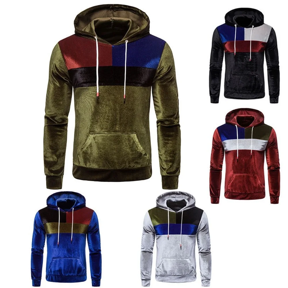 

ZOGAA New men's velvet color-blocking hooded sweater