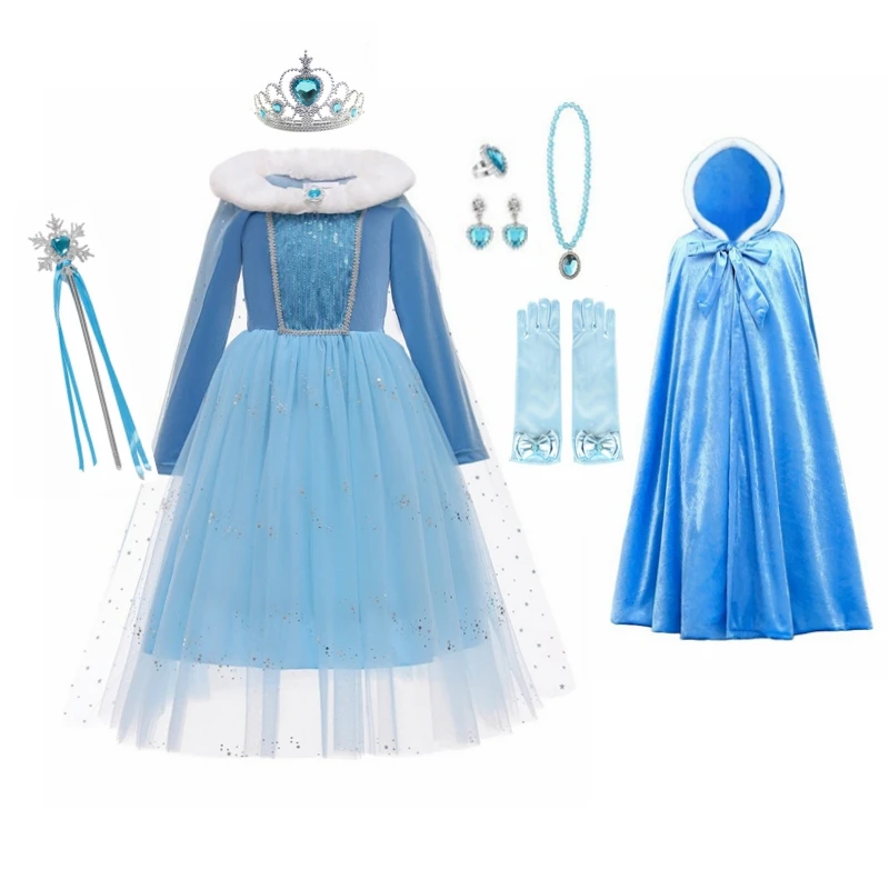 Elsa Birthday Dress Girl Princess Long Sleeve