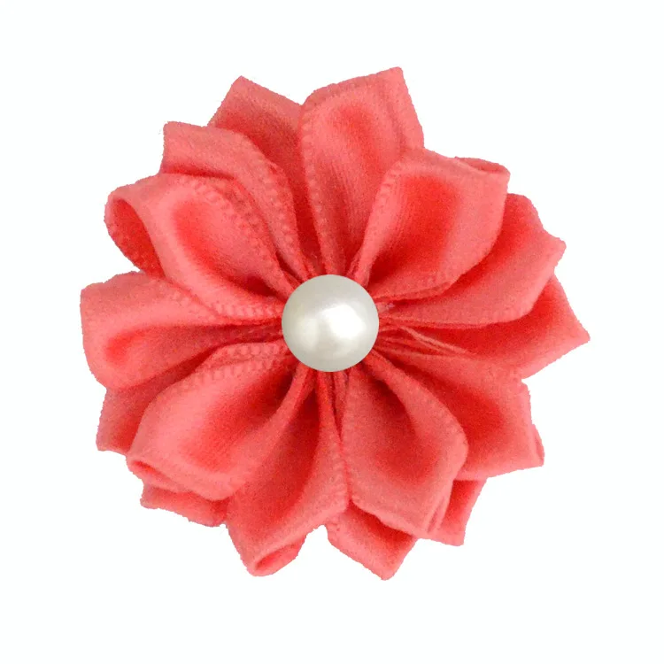coral Nishine 1," 10 шт./лот 16 Petaled атлас с розочками лента цветы с жемчужной кнопкой используется для повязка на голову" сделай сам "заколки аксессуары для волос - Цвет: coral