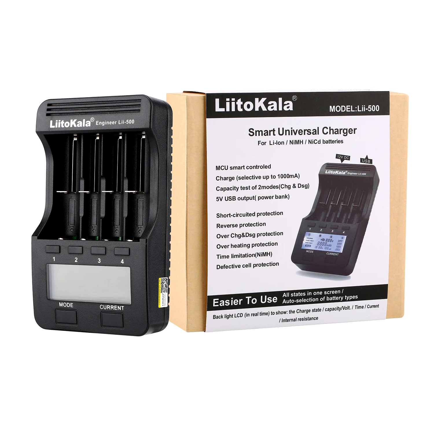 liitokala lii 500s lii 500 lii 600 lcd 3 7v 1 2v 18650 26650 21700 battery charger with screen test the battery capacity free global shipping