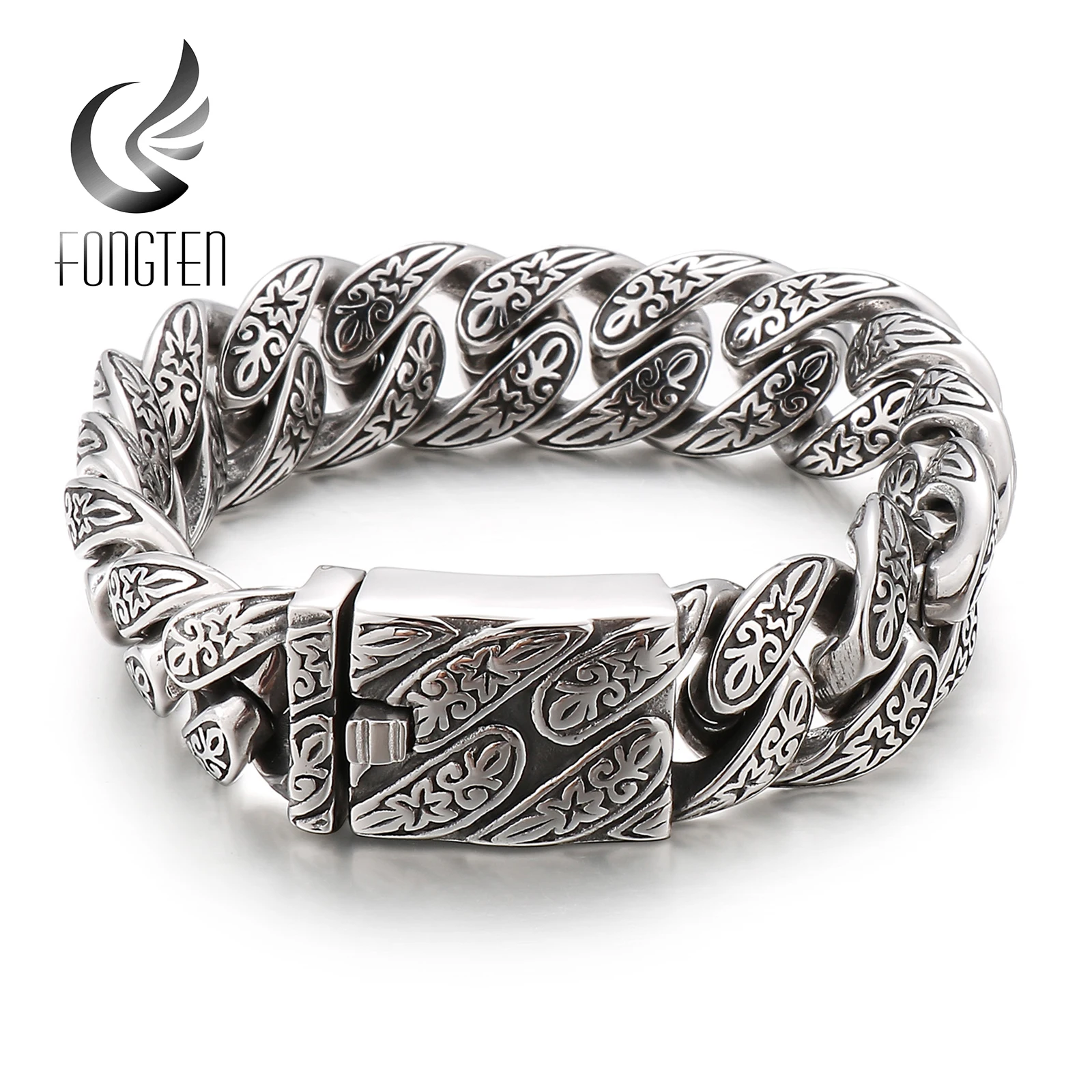 Винтажный Мужской Браслет Fongten из кубинской цепи с узором тотемный браслет