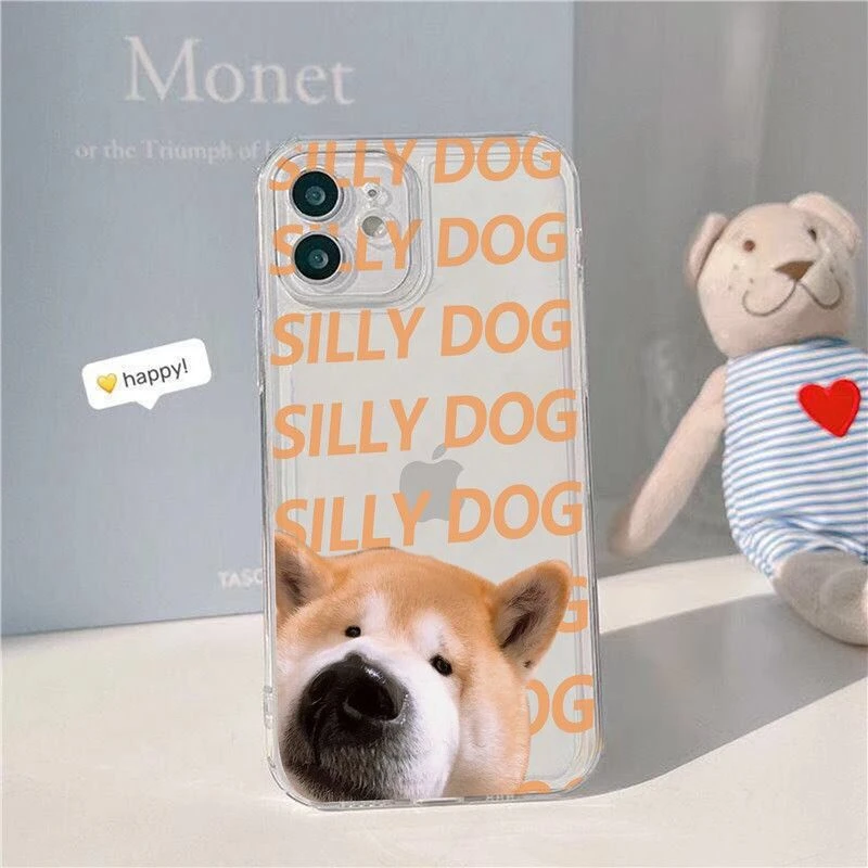 

silly dog cute phone case for iphone 13 12 pro max 11 mini soft clear silicone cover for iphone xr xs max x 7 plus 8 p 6S SE2020