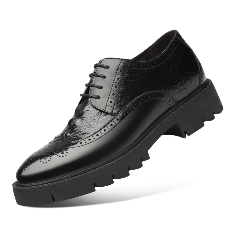 

Height increasing 8/10cm Men Dress shoes Black Split Leather Wedding shoes Business Men Elevator Hidden Wedge Heels Formal Shoes