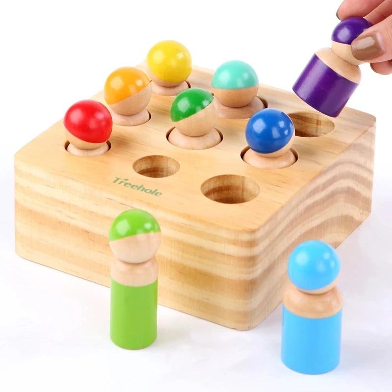 

Wooden Rainbow Montessori Toys 9 Friends Peg Dolls Bodies Baby Colorful Socket Cylinder Kids Educational Montessori Materials