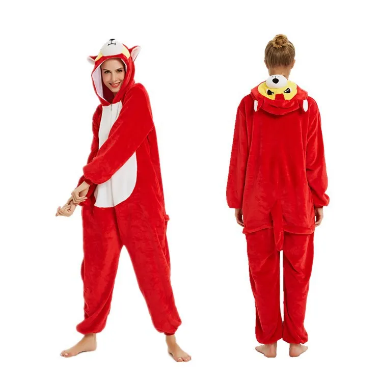 Flannel Adult Kigurumi Red Fox Onesie Cartoon Pajama Animal Halloween Party Costume Jumpsuits Hooded Pyjamas Suit Outfit |