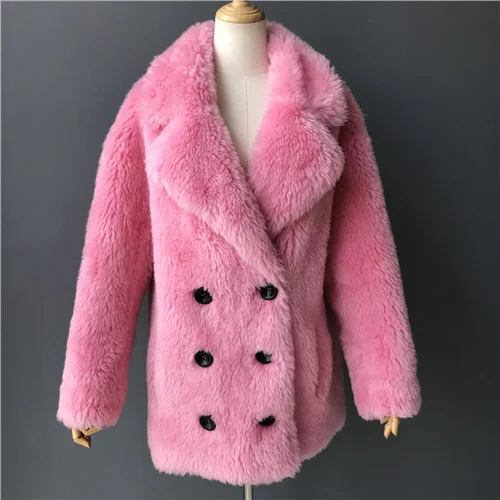 Pink Женское зимнее пальто из натуральной шерсти, мягкое теплое пальто из натурального меха, Новое поступление, Женское пальто из натурального овечьего меха - Цвет: Pink