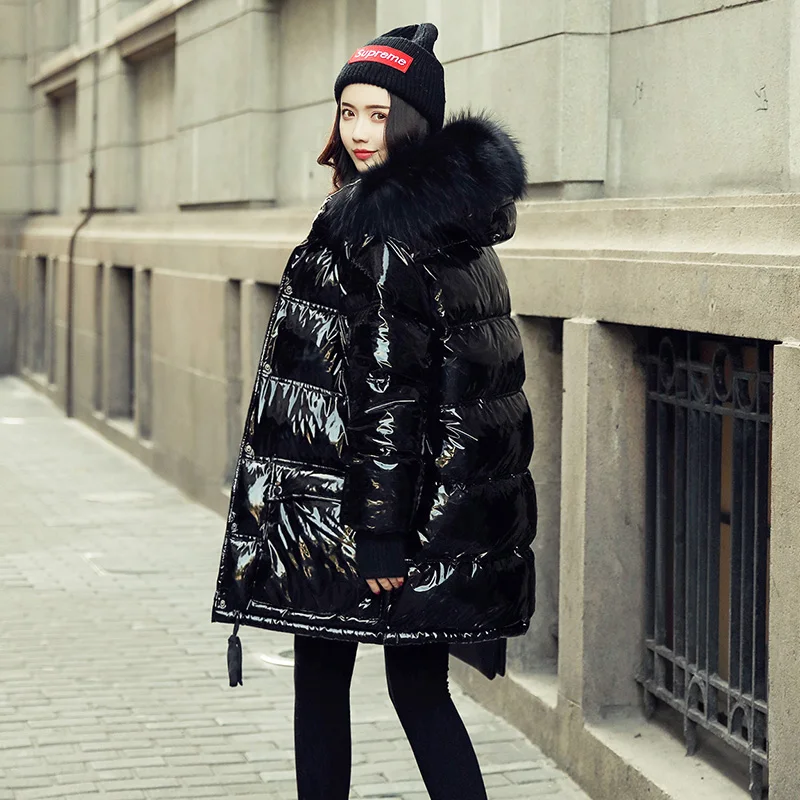 Зимняя куртка Женское пальто парка на утином пуху большой меховой воротник из