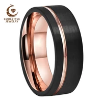 mens womens 8mm 6mm tungsten couple ring black rose gold wedding band with offset groove and comfort fit