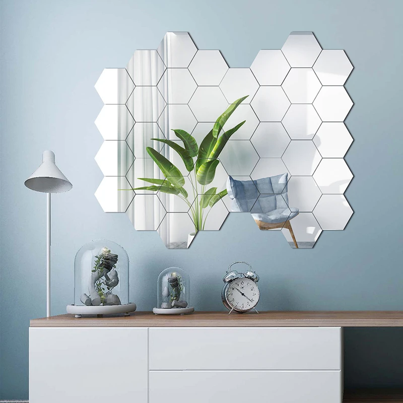 12 шт. Модное серебряное шестиугольное косметическое зеркало DIY настенные