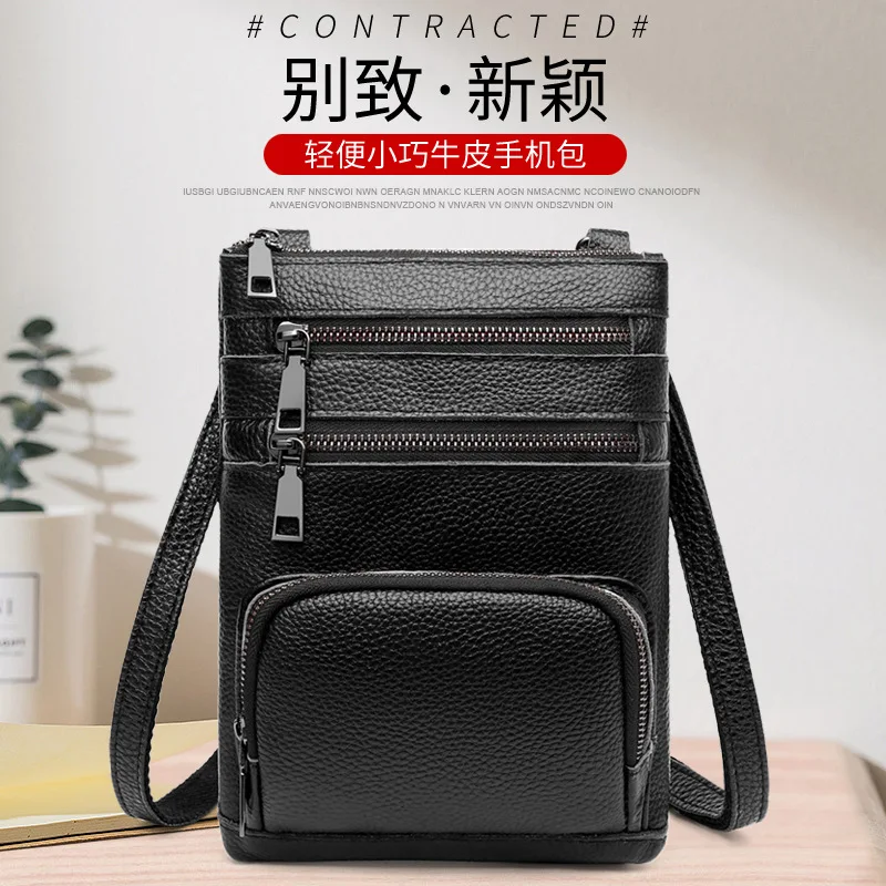 

fashion new simple shoulder bag for phone women ladies trend exotic mini handbag simple genuine leather black messenger bag