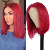 4x4 lace closure human hair wigs straight short bob wigs colored burgundy red brazilian hair for black women 150d non remy ijoy