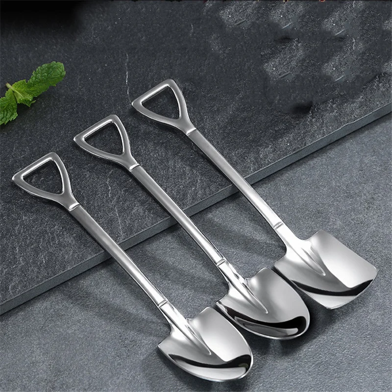 

Creative Retro Shovel Coffee Spoon Stainless Steel Dessert Spoon Watermelon Spoon Ice Cream Spoon Tip Shovel Flat Shovel