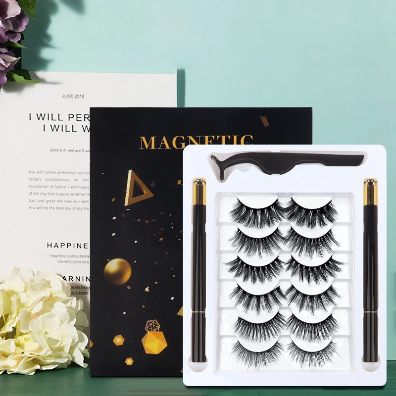 

Magnetic Eyeliner and Eyelashes Kit 3D Magnetic Eyelashes Kit with 6 Pairs Reusable Eyelashes, Tweezers and Eyeliner