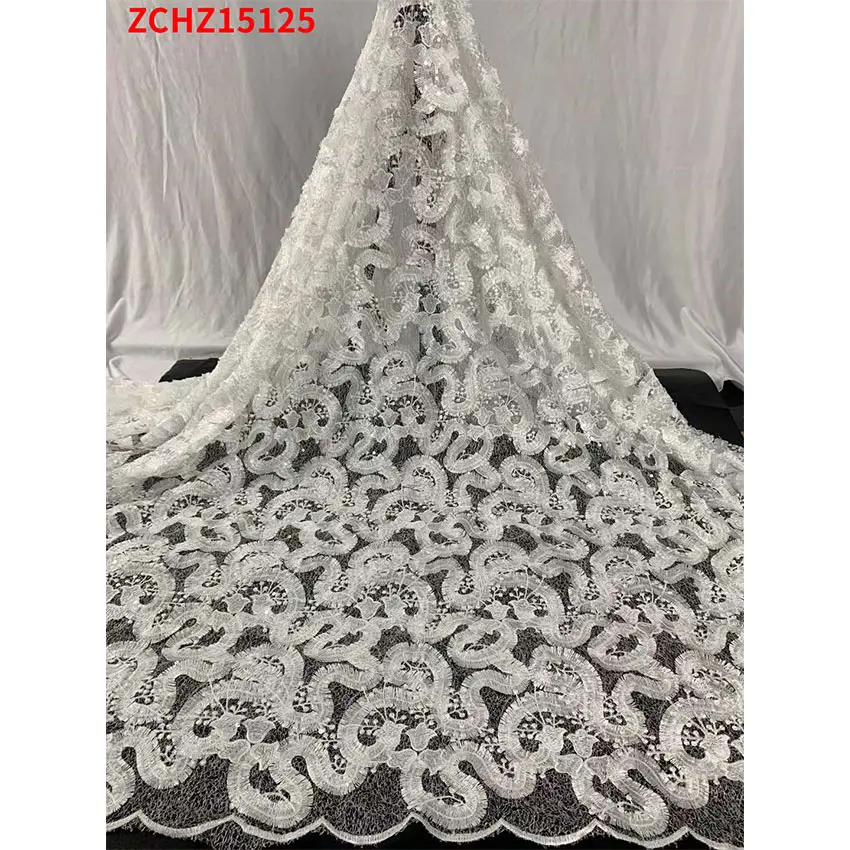 

New Design African French Tulle Mesh Lace Ankara Popular Handmade Multicolor addition embroidery For Party Dress ZCHZ15125