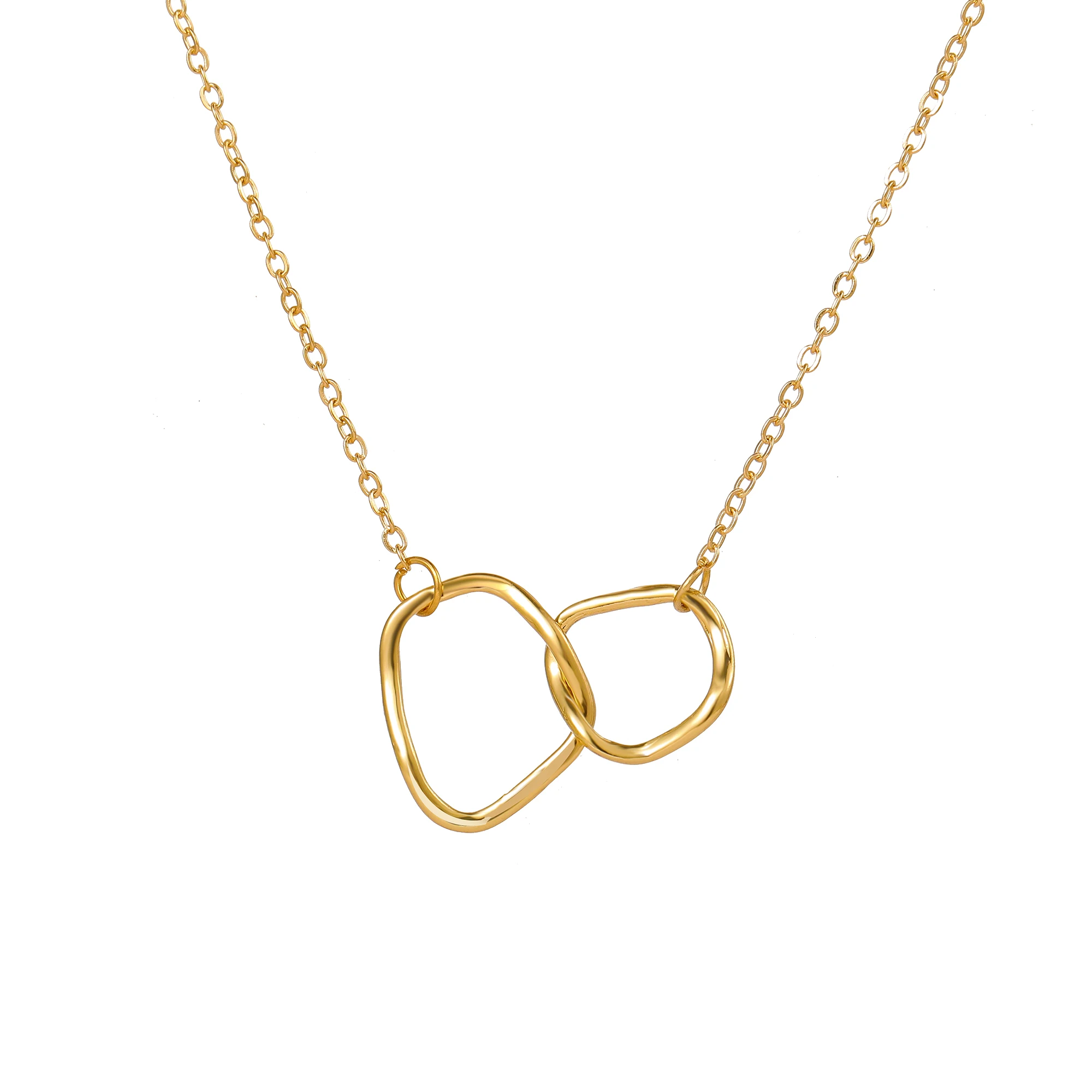 

Global classic simple irregular double circle pendant yellow metal necklace workplace business summer jewelry retail and wholesa
