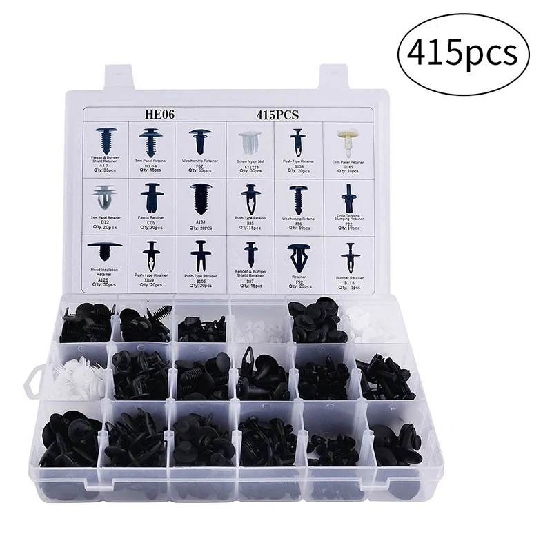 

415Pcs 18 Size Car Retainer Fastener Clips Kit Auto Push Pin Rivets Set Bumper Door Trim Panel Clips for Ford Toyota Honda Chevy