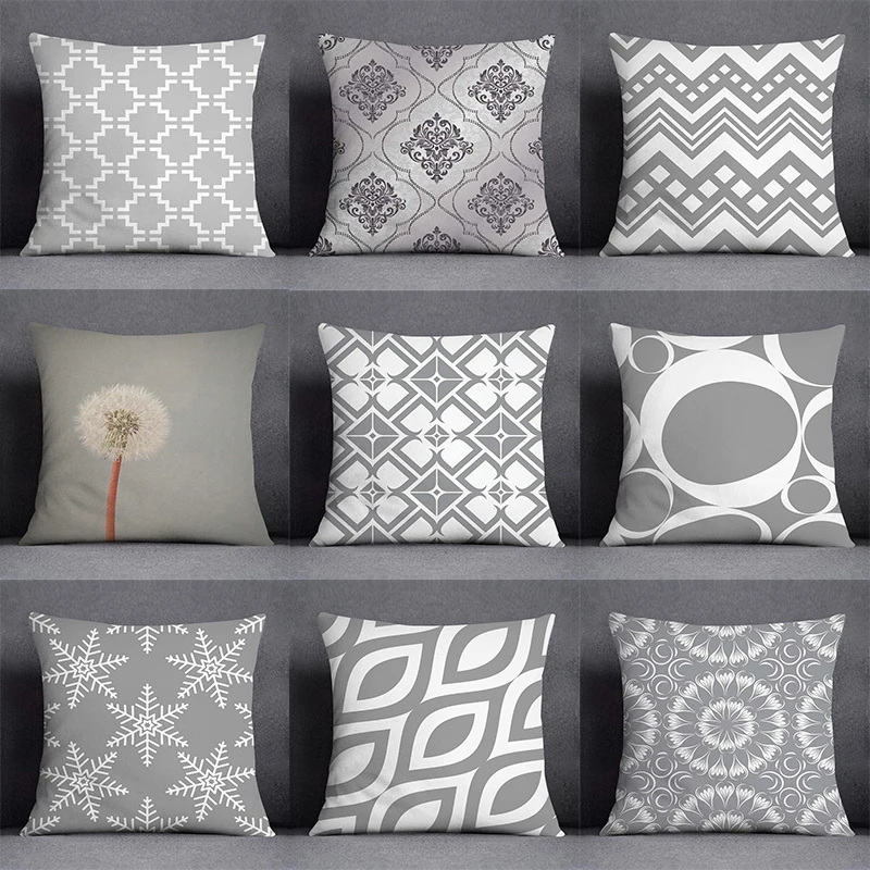 

Gray low white flower pattern home decoration pillowcase square pillowcase home office decoration cushion cover