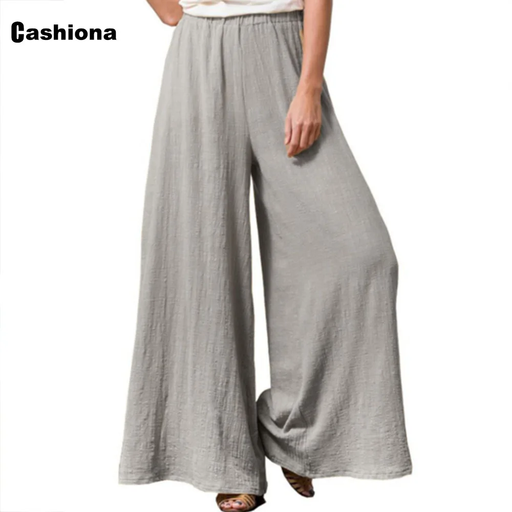 

2021 Plus size 4xl 5xl Cotton Linen Pants Women's Summer Trousers Casual Loose Pantalon Gray Khaki Wide Leg Pants Femme Clothing