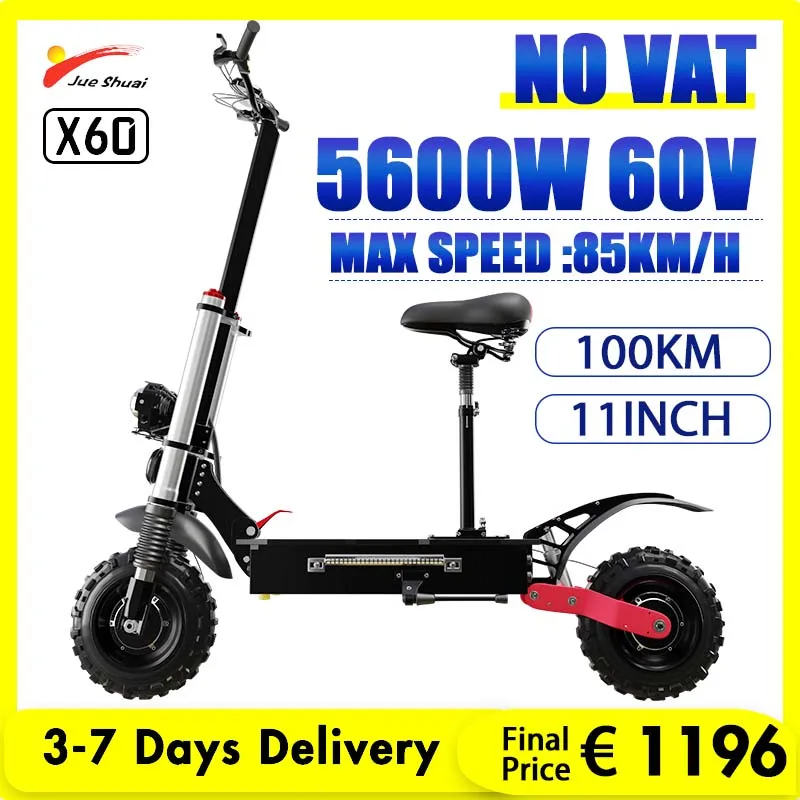 

Jueshuai X60 5600W Dual Motor Powerful Electric Scooter 100KM Long Range Trotinette Électrique 85KM /H Max Speed E Scooter