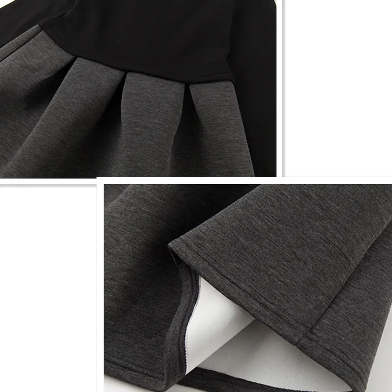 Осенне-зимнее расклешенное платье из хлопка и полиэстера с длинным рукавом для