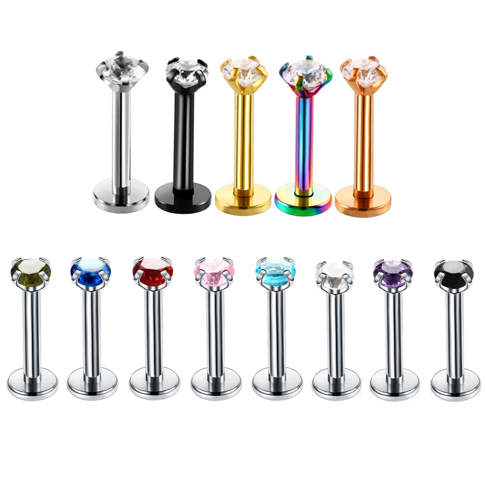

1Pc Surgical Steel Assorted Colors Zircon Gem Labret Stud Lip Piercing Ear Cartilage Tragus Helix Ring Charming Jewelry