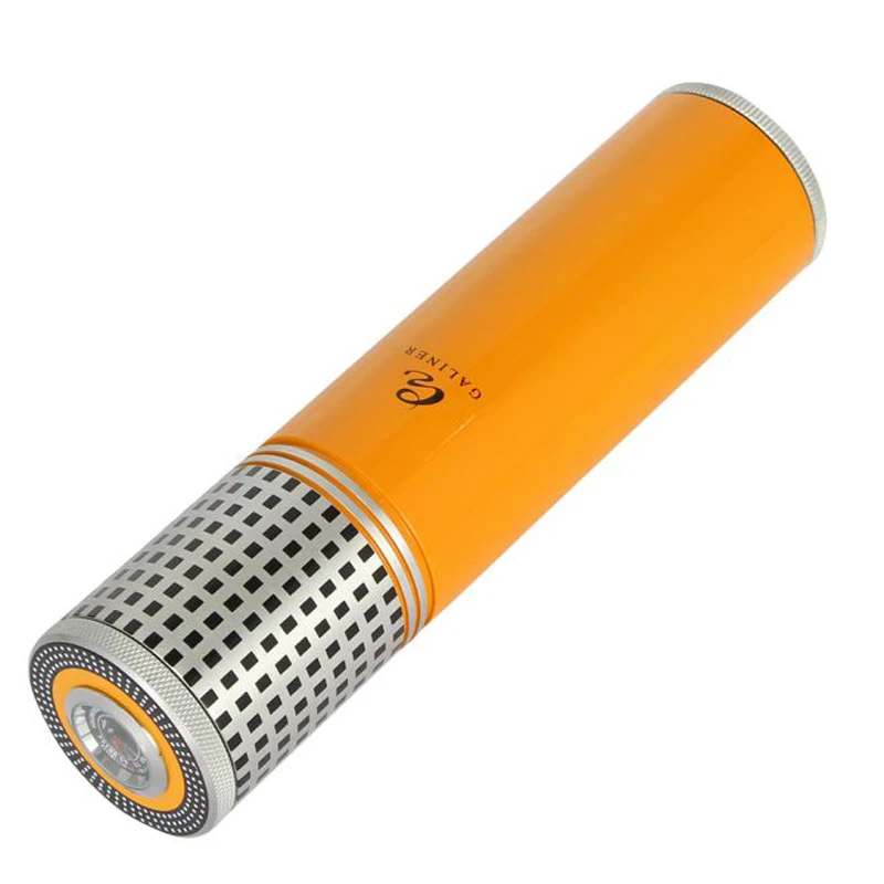 Цвет: желтый COHIBA Cigar Tube Portable Cigar Humidor Case Box Aluminium Alloy Cigar Accessories Travel with Humidor Humidifier Hygrometer - Цвет: Цвет: желтый