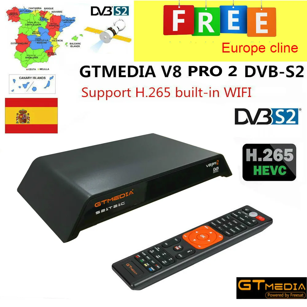 GTMedia V8 Pro2 DVB S2 + T2 Кабельный спутниковый ТВ приемник Поддержка PowerVu Biss ключ cccam HD