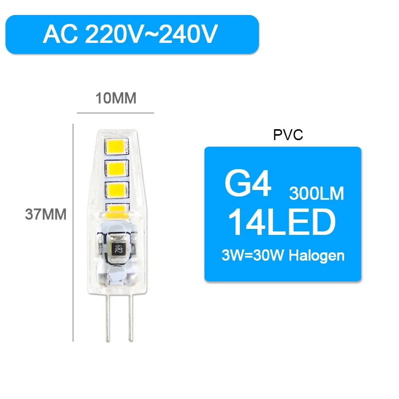 10 шт./лот G4 светодиодный COB лампа 3W 6 Вт высокое яркий лампада светодиодный 220V SMD2835 Bombillas светодиодный Замена галогенный прожектор люстра - Испускаемый цвет: 14LED 220V