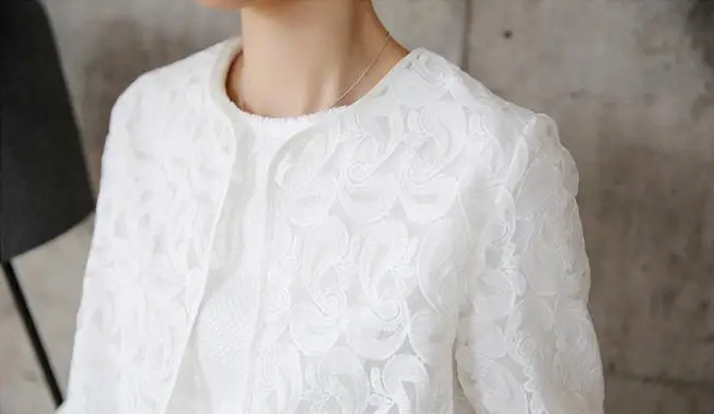 Женские Элегантные белые топы 2020 лето осень Цветочный вязаный кружевной