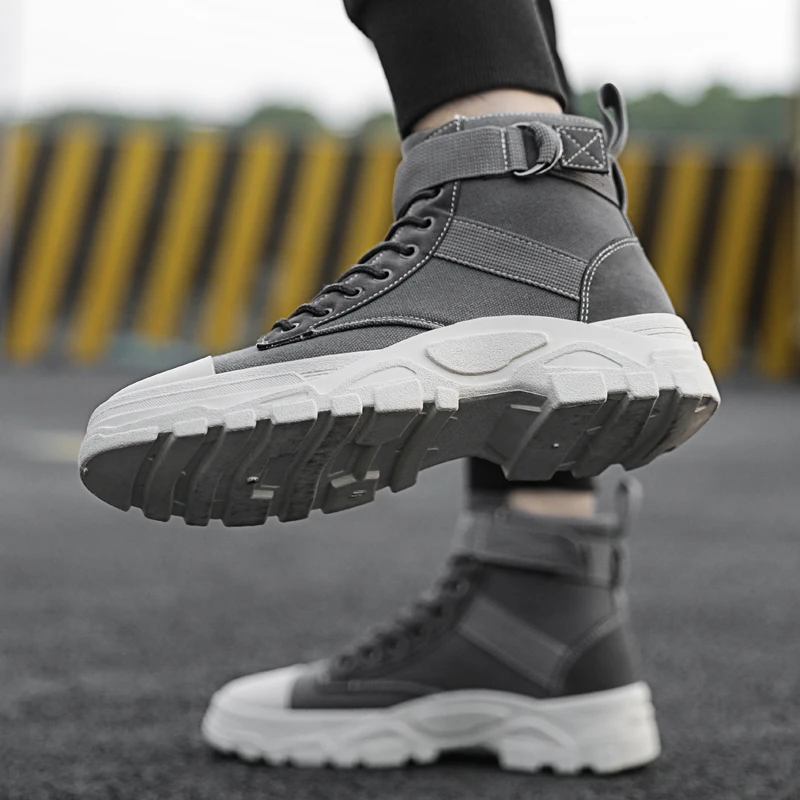 

Autumn Men High Top Canvas Shoe Designer Sneakers For Mens Black Gray Men Fashion Canvas Footwear Rubber Sole Young Casual Shoes